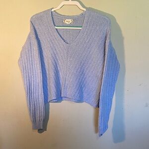 Pink Rose Sky Blue V-Neck Sweater